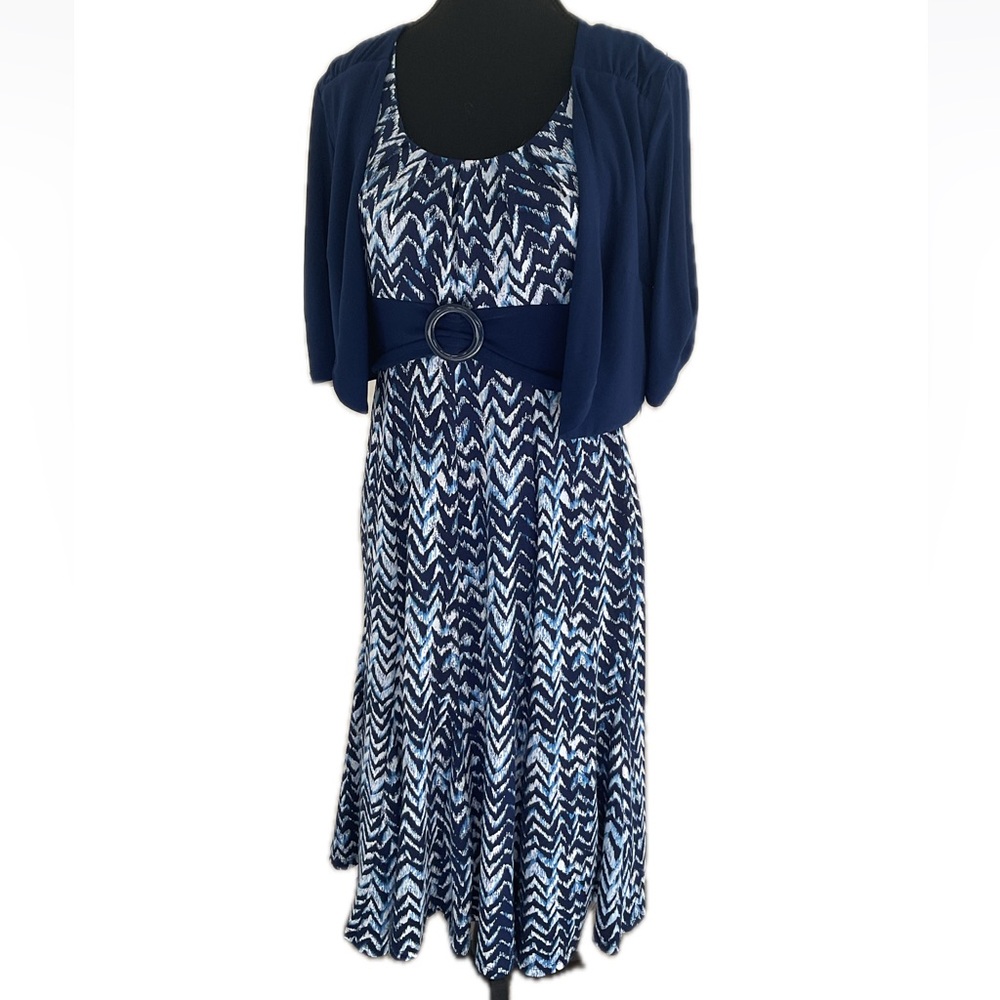 From Perceptions New York Elegant Blue Chevron Dress with Jacket